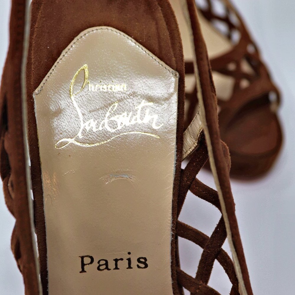 Louboutin 38 Suede Cage Nuit D'ete Cutout Sandal - Picture 8 of 16